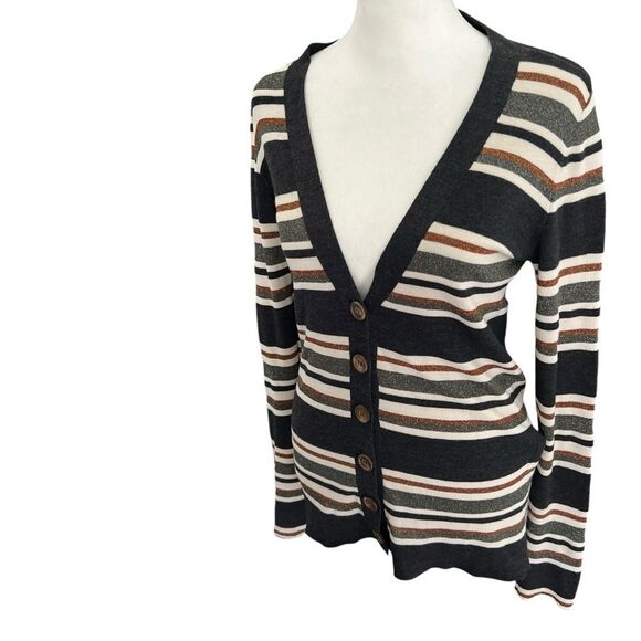 Brunello Cucinelli Wool Cashmere Metallic Stripe V-Neck Cardigan Small - Picture 4 of 12